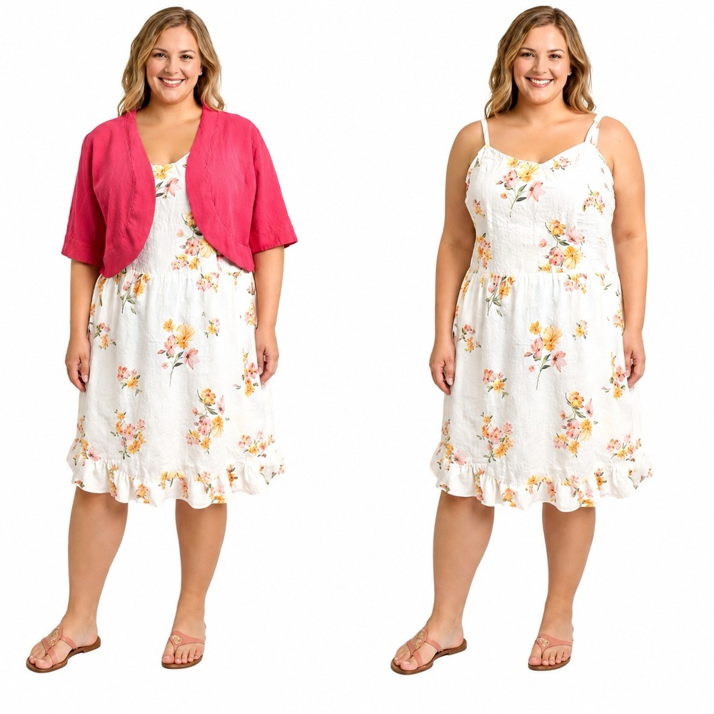 Old Navy XL Floral Linen Sundress Dress Barn Pink Shrug Jacket Plus Size Set